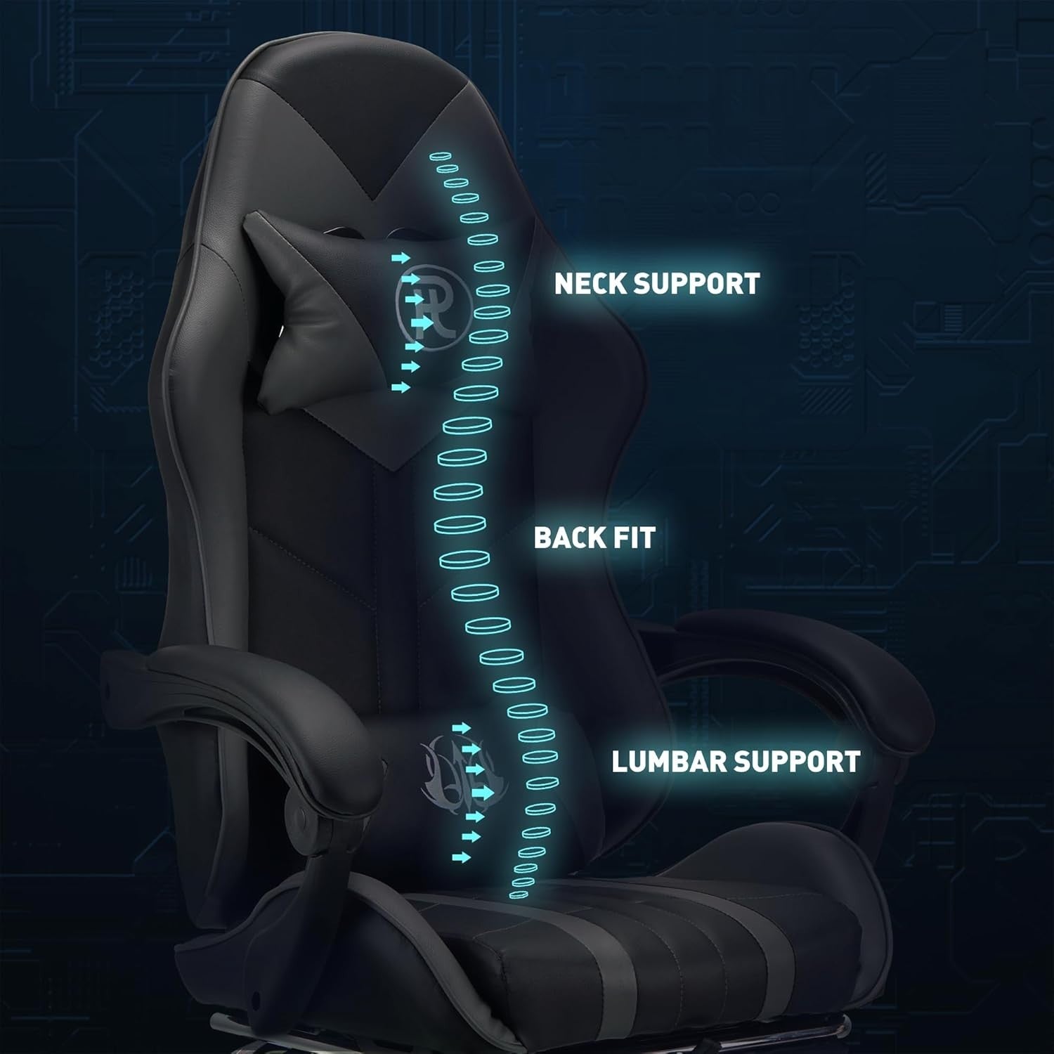 Ergonomic Gaming Chair Office Computer Desk Seat Recliner Faux Leather Grey