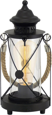 EGLO Bradford Black Vintage Table Lamp Glass E27 Bedside Lantern
