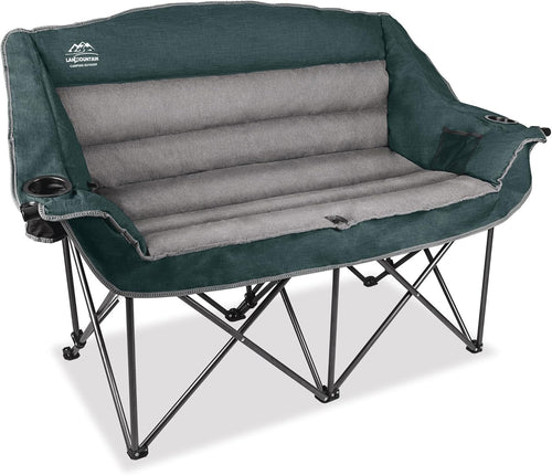 600lbs Padded Double Camping Chair Loveseat w/ Cup Holder Foldable
