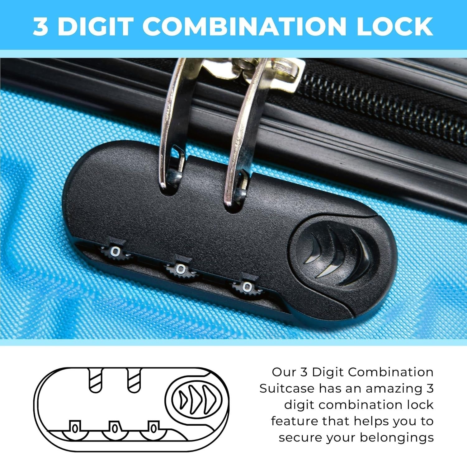 Medium Check-In ABS Suitcase Lightweight 4 Wheel Lock Telescopic Handle