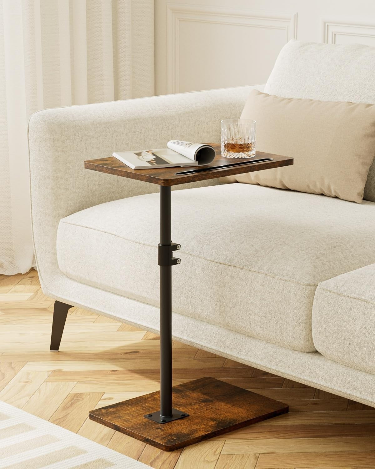 Adjustable C-Shaped Swivel Side Table 45-81cm Small Sofa Laptop Tray