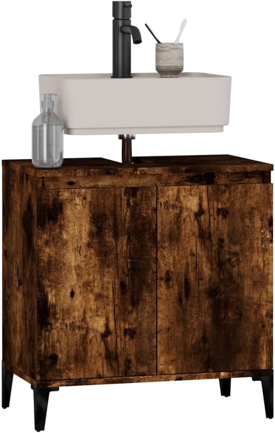 Smoked Oak Bathroom Sink Cabinet | Under Sink Storage Cupboard 58x33x60cm