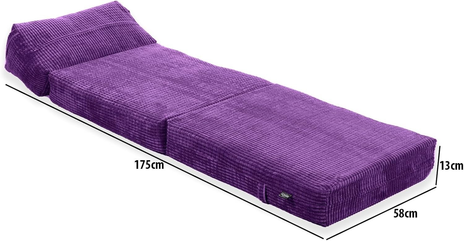 Corduroy Fold Out Futon Chair Bed | Compact Portable Sofa Mattress