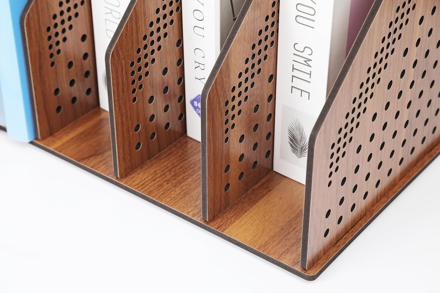 Wooden Desk File Rack & Book Organizer - Walnut Desktop Storage Holder