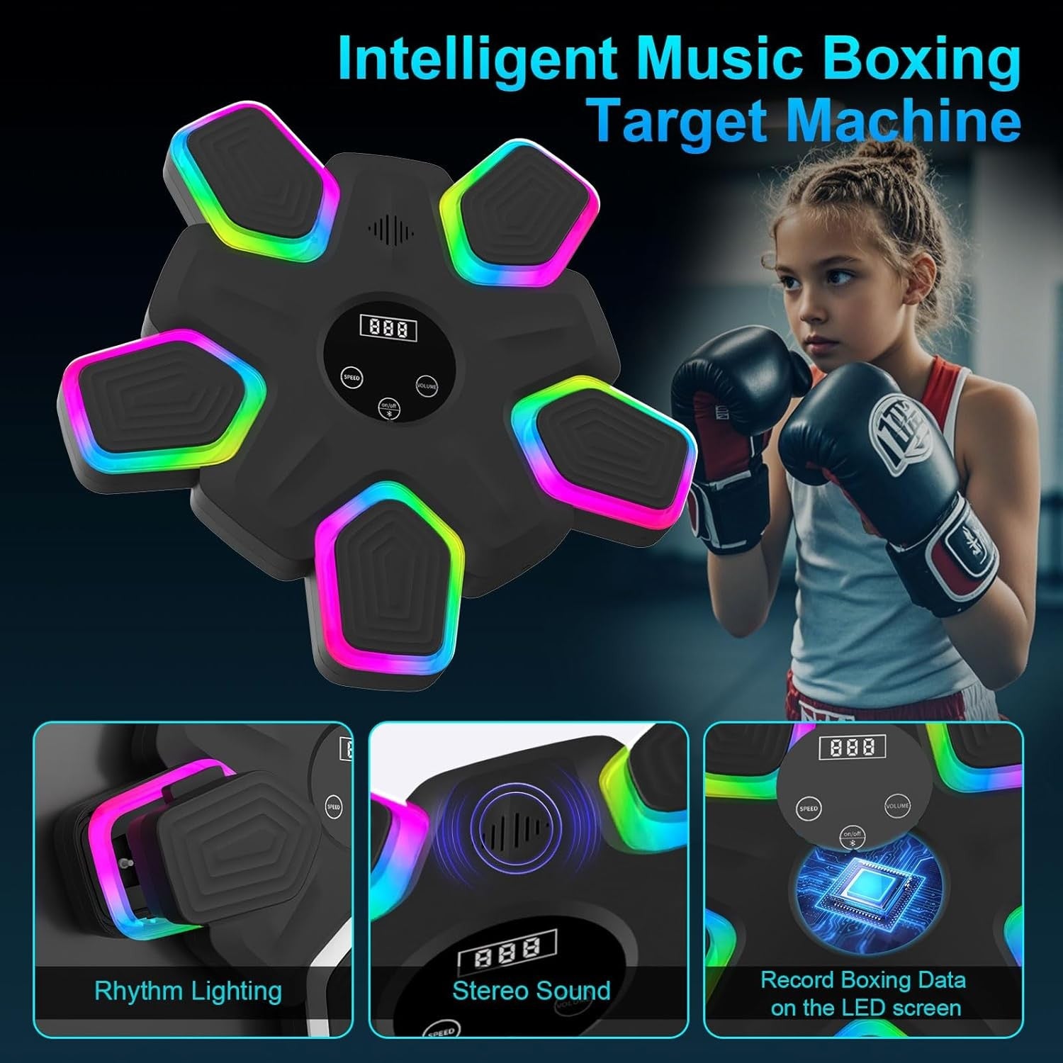 Music Boxing Machine Bluetooth LED Punch Pad Wall Mount Smart Home