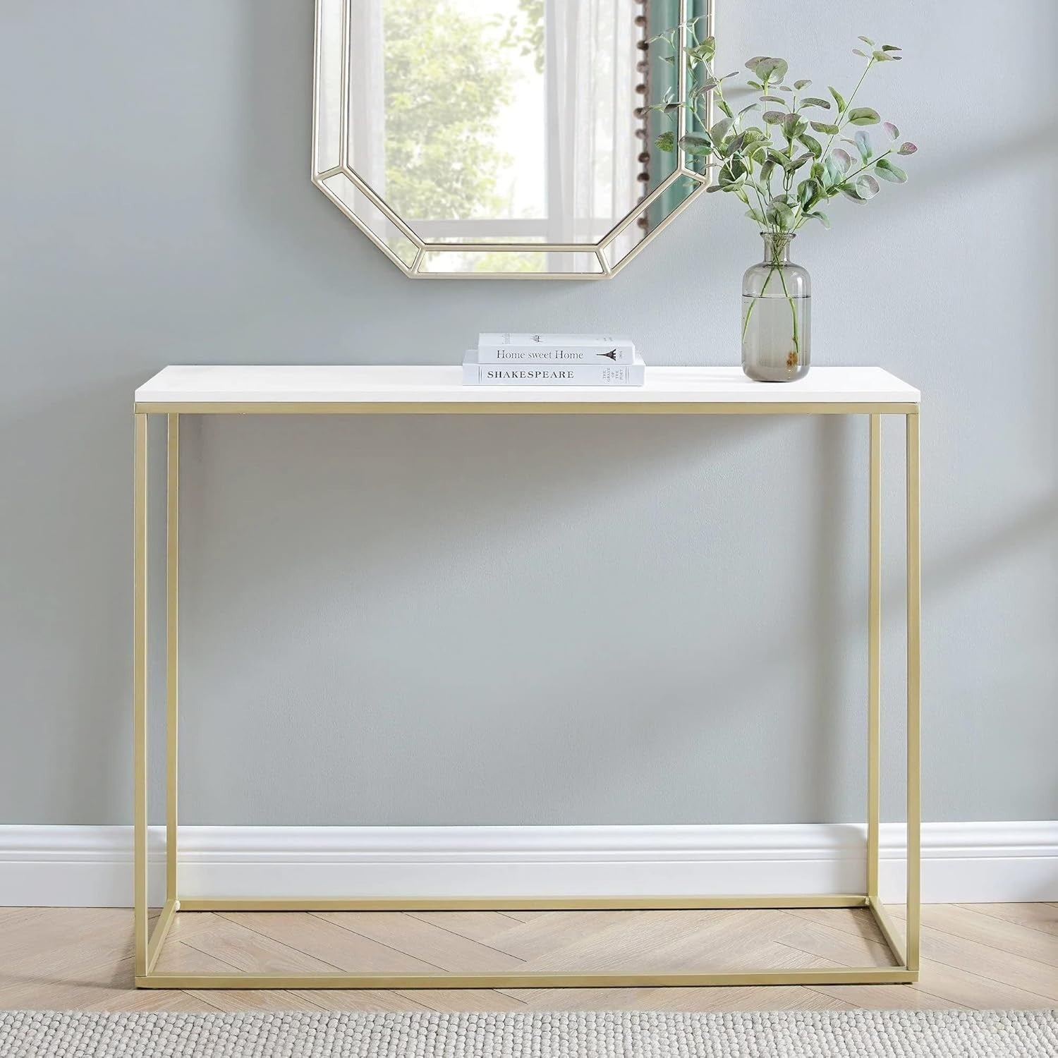 Modern Wooden Hallway Console Table with Gold Metal Legs, 24x100.5x75.5cm