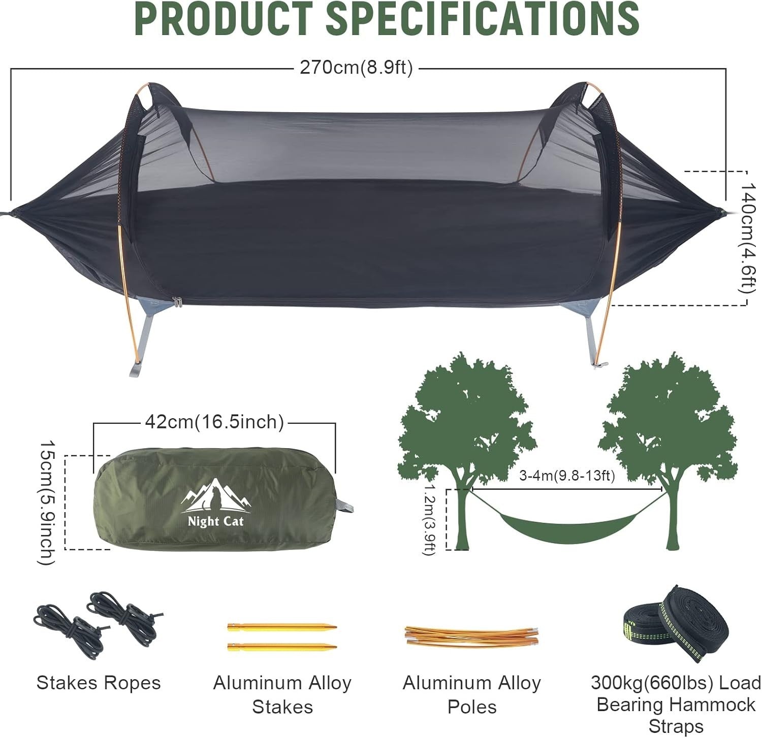 Luxury Camping Hammock with Mosquito Net | 290x140cm | 300kg | Full Kit