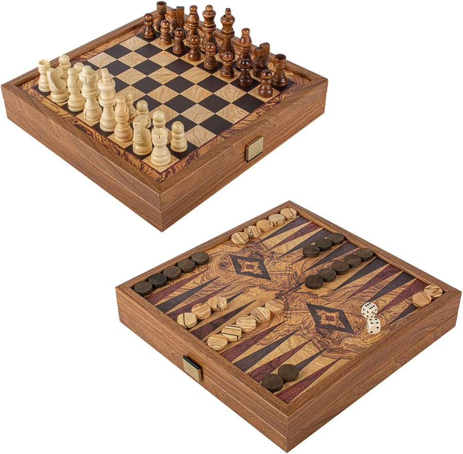 2-in-1 Wooden Chess & Backgammon Set | 27cm Luxury Walnut Board Gift