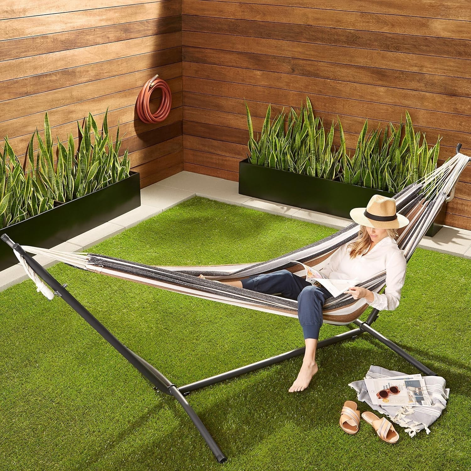 Heavy-Duty Fabric Hammock with Stand, Space-Saving Steel Frame, 2-Person