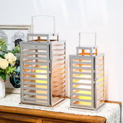 Set of 2 Silver Stainless Steel Candle Lanterns 38 cm
