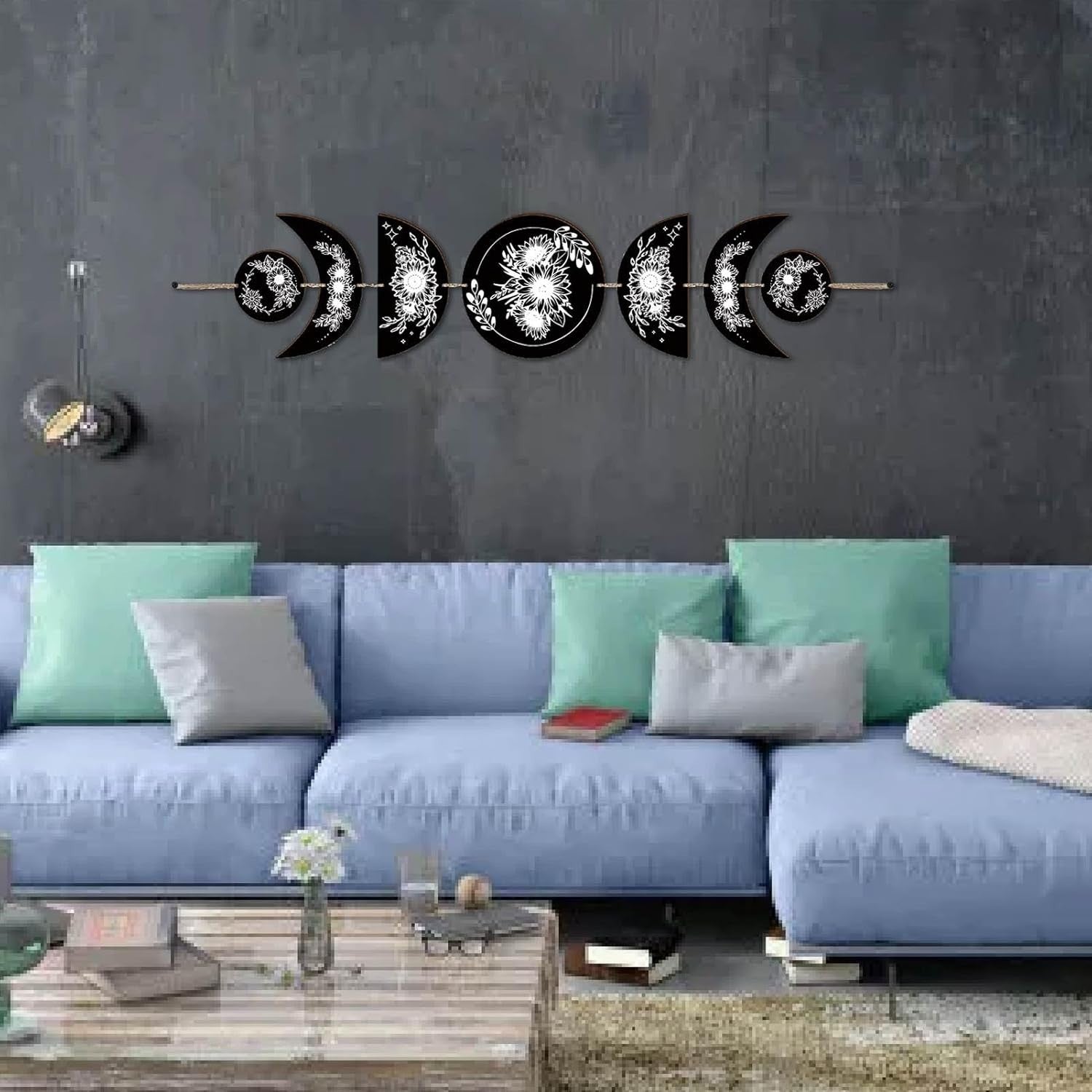 Moon Phase Wall Decor Wooden Boho Witchy Hanging Art