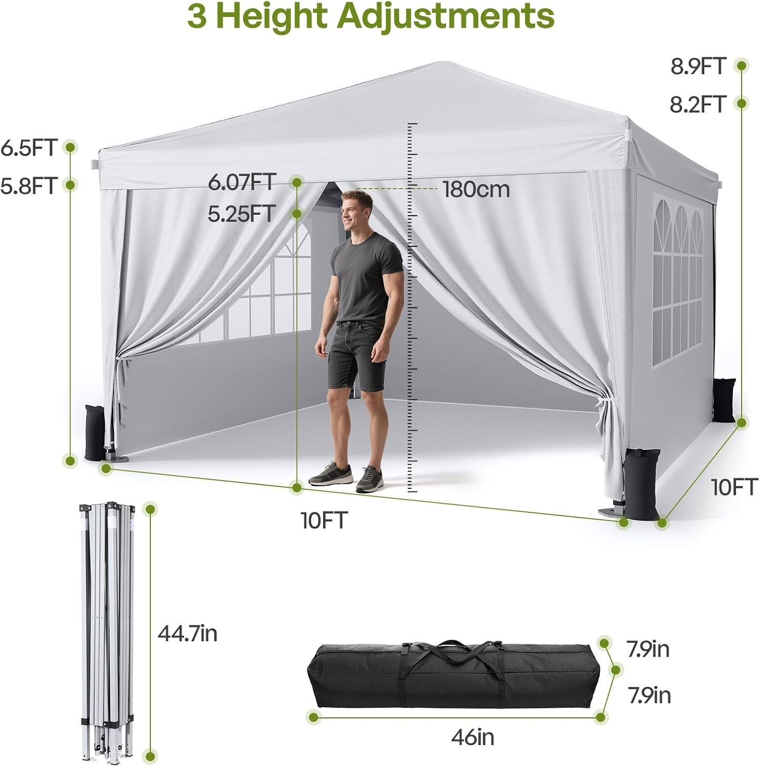 3x3m White Pop-Up Gazebo with Sides Waterproof Steel Frame Party Tent