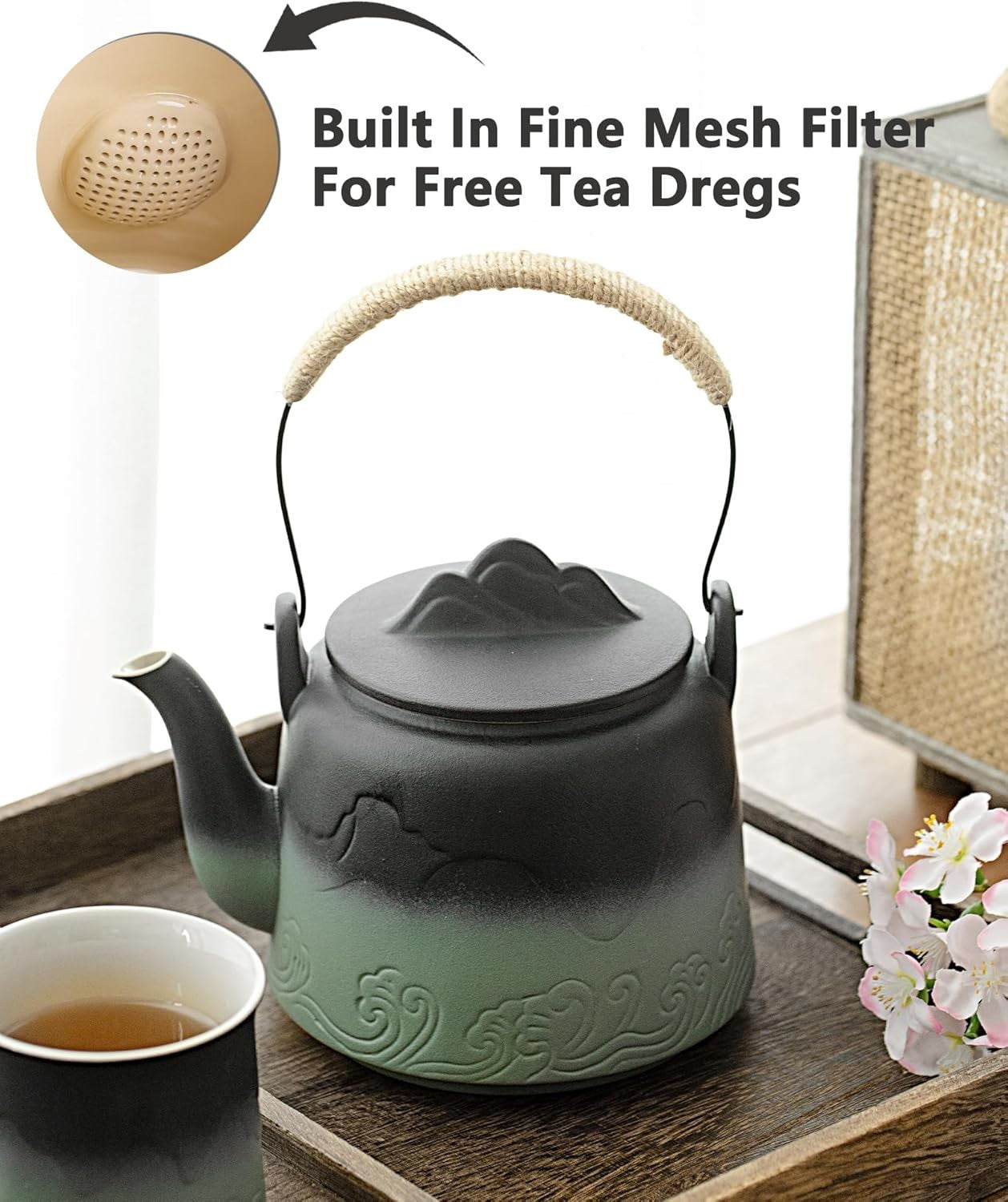 Japanese Ceramic Teapot 1000ml Loose Leaf Tea Pot Infuser Green Black