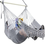 Grey Hammock Chair with Breathable Cotton Mesh – Indoor Outdoor Swing Seat