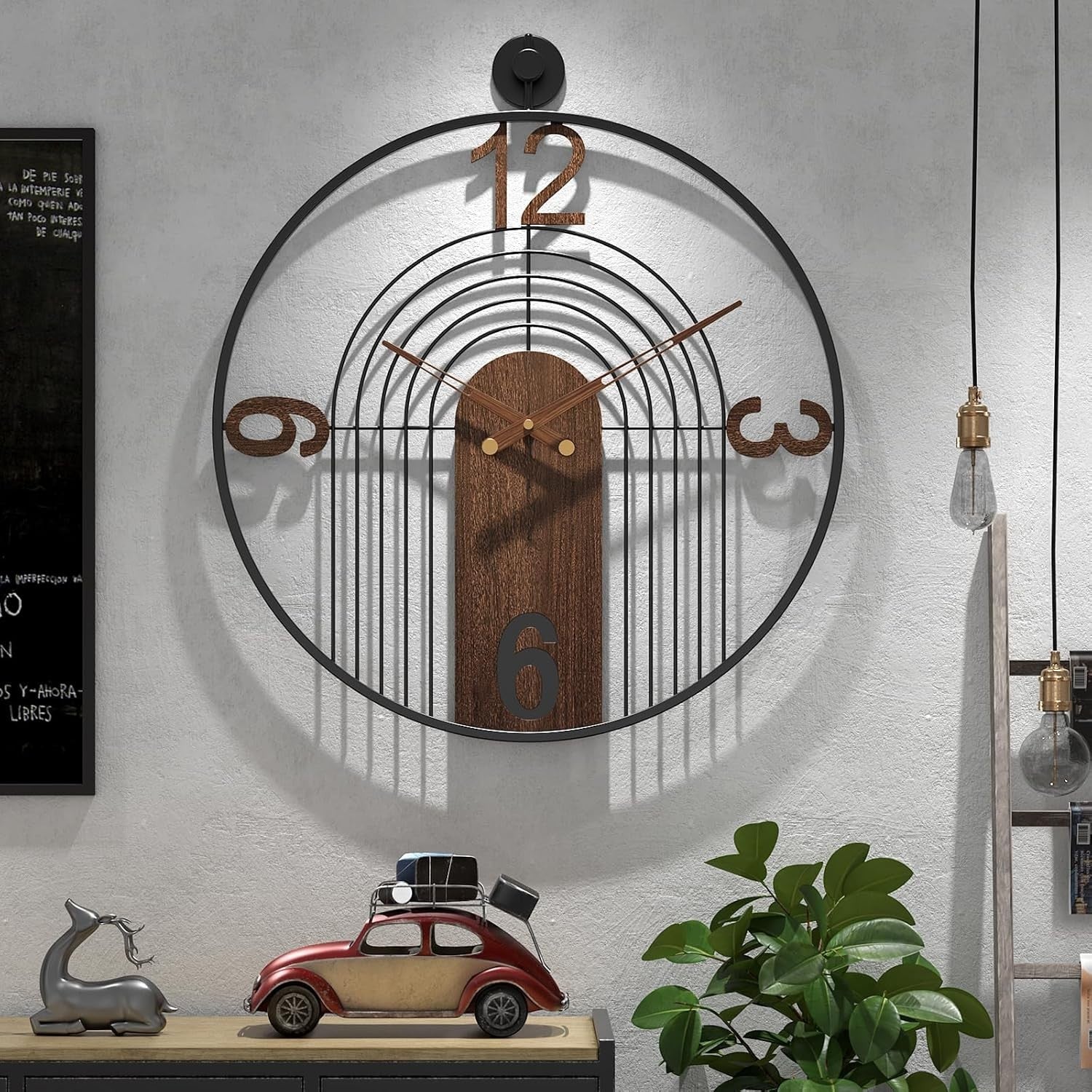 Luxury Silent 70CM Wall Clock Walnut Wood Metal Modern Decor Home Gift