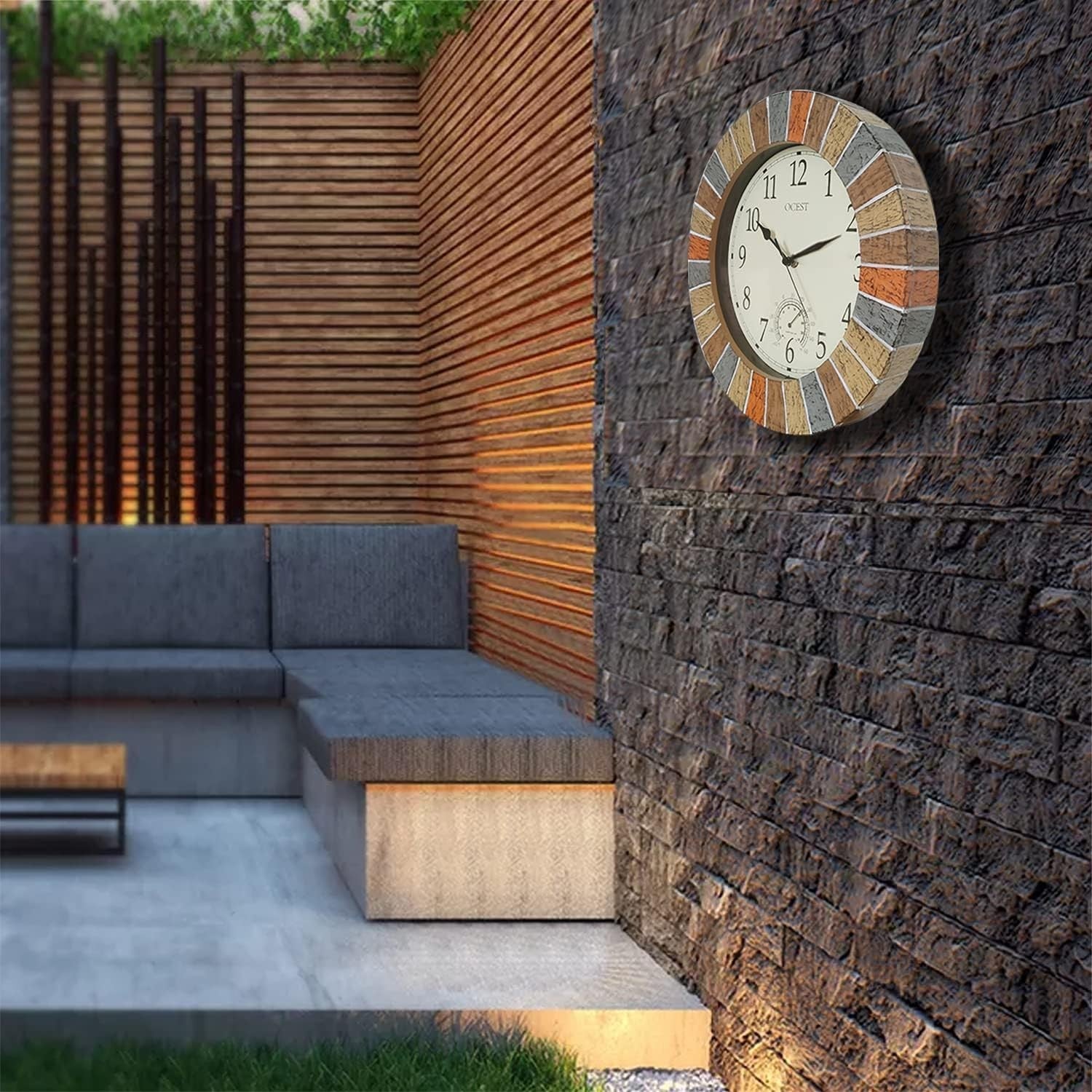 13" Outdoor Waterproof Garden Wall Clock Large Thermometer Retro Silent Decor