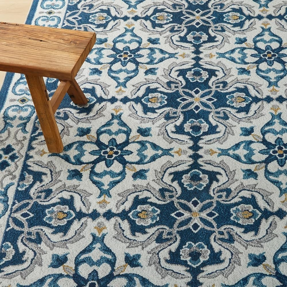 Large Vintage Floral Rug 160x230cm Soft Blue Non-Slip Carpet Living Room Bedroom