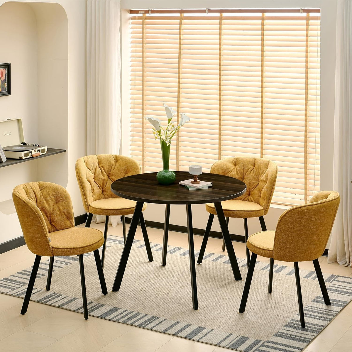 Round Marble Dining Table Set 4 Chairs Modern Kitchen Office Small Room