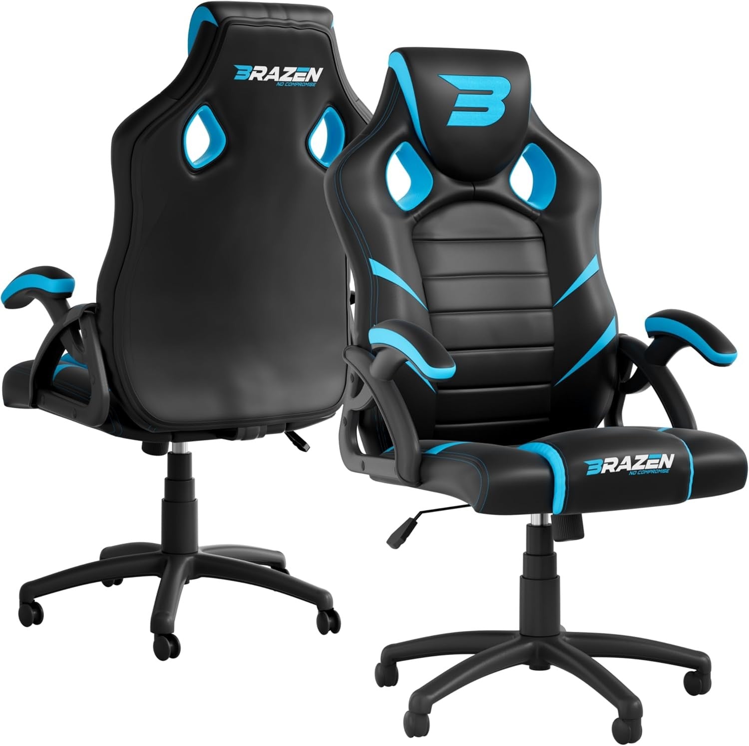Ergonomic Gaming Chair Racing Style Faux Leather Swivel Blue