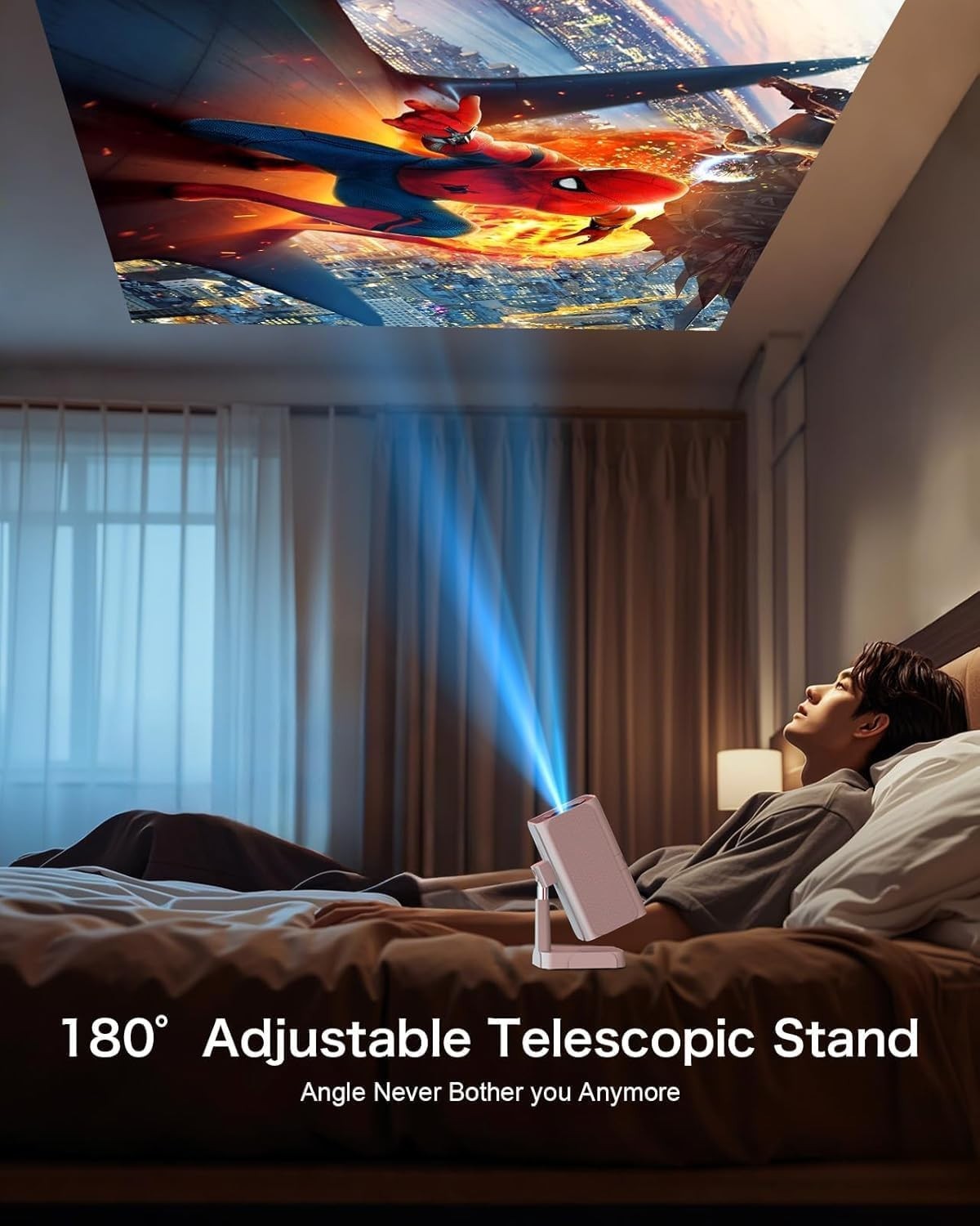 Android TV WiFi6 Mini Projector 180° Stand Auto Keystone Gaming