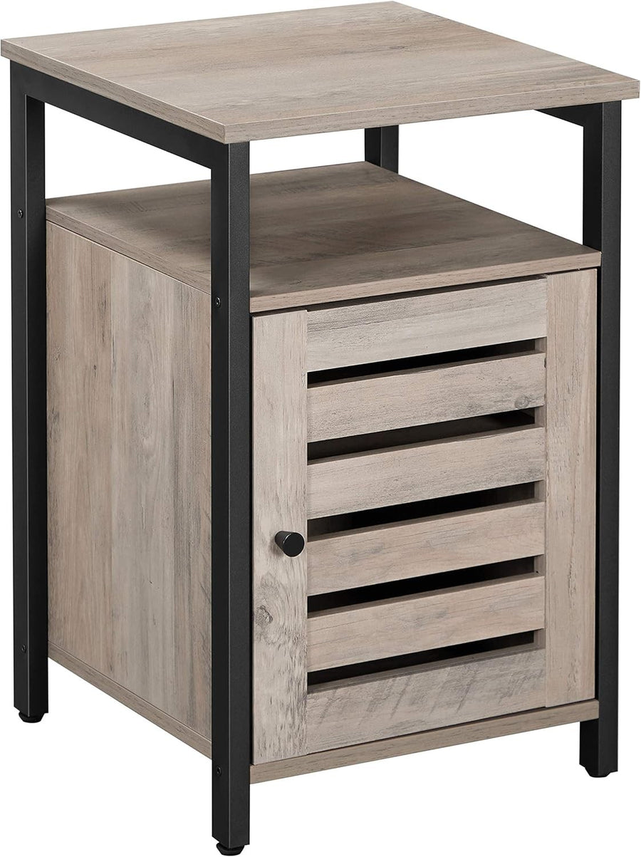 Greige Industrial Bedside Table with Adjustable Shelf & Slatted Drawer
