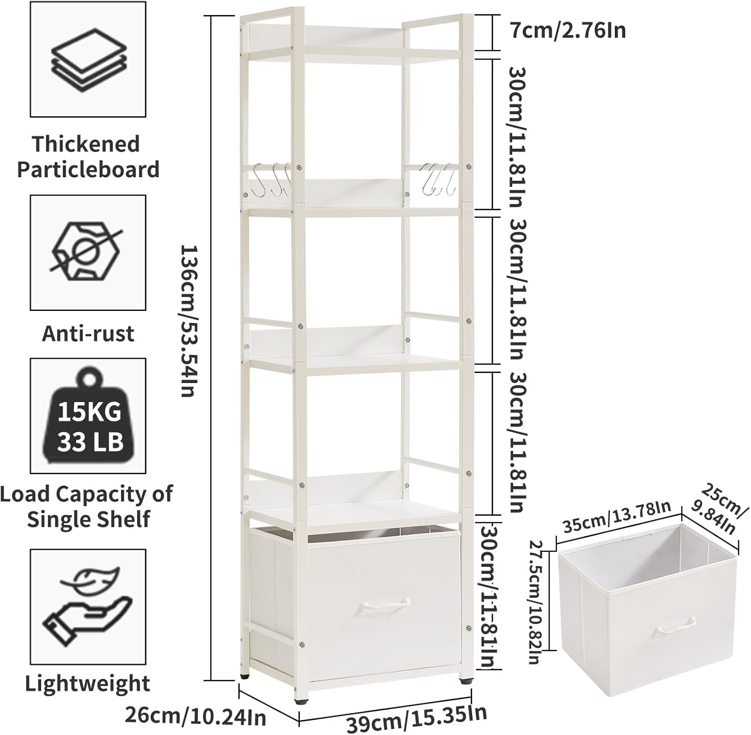 5 Tier Ladder Shelf Bookcase With Drawer Space Saving Steel Frame White
