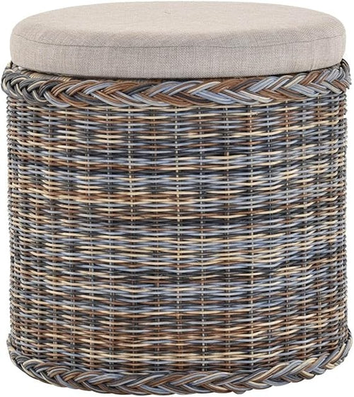 Round Rattan Laundry Basket Seat with Lid 47×47×50cm Multicolor Storage Chest