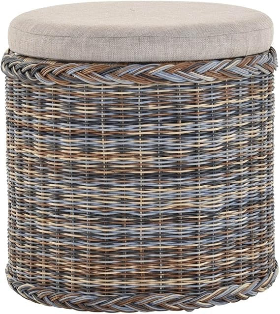 Round Rattan Laundry Basket Seat with Lid 47×47×50cm Multicolor Storage Chest