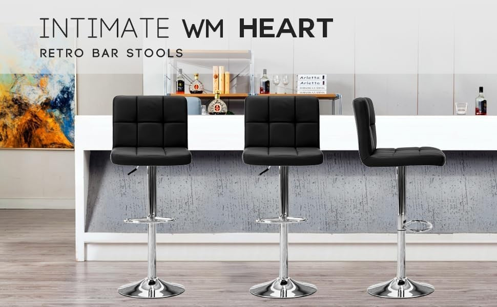 Adjustable Bar Stools Set of 2 Swivel Gas Lift Black Chairs