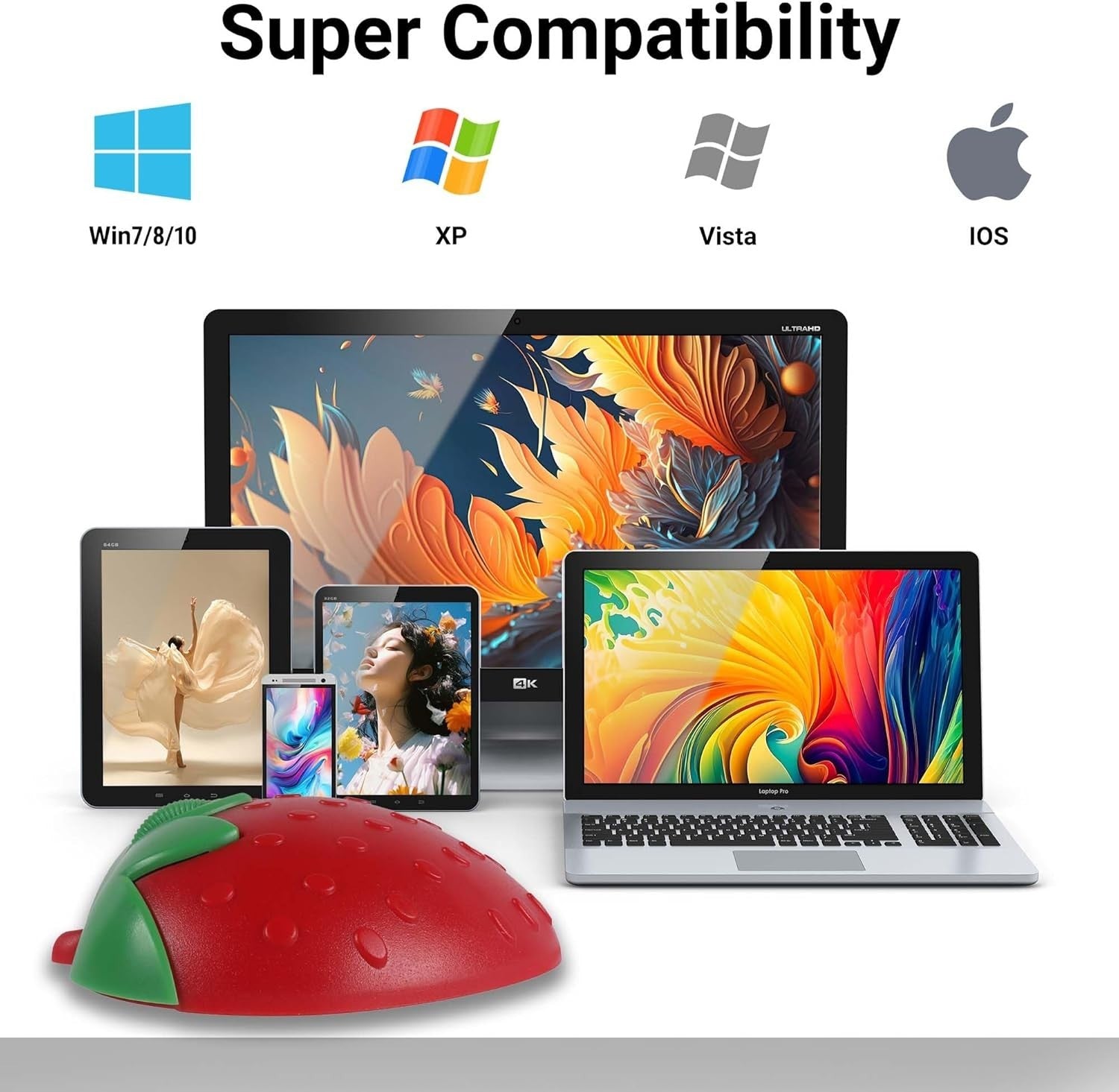 Wireless Bluetooth Mouse Cute Strawberry Dual Mode Silent 2.4G