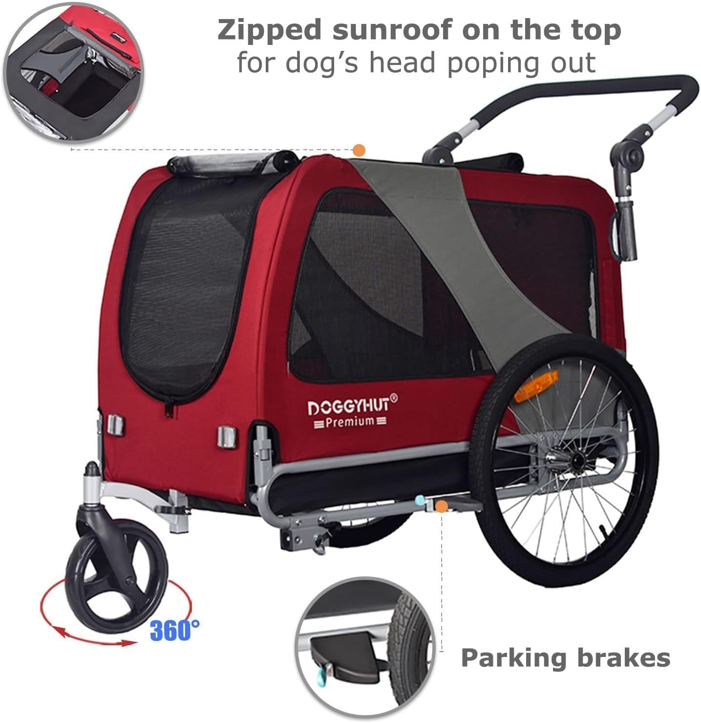 Heavy Duty Dog Bike Trailer Stroller XL 45kg Red Black