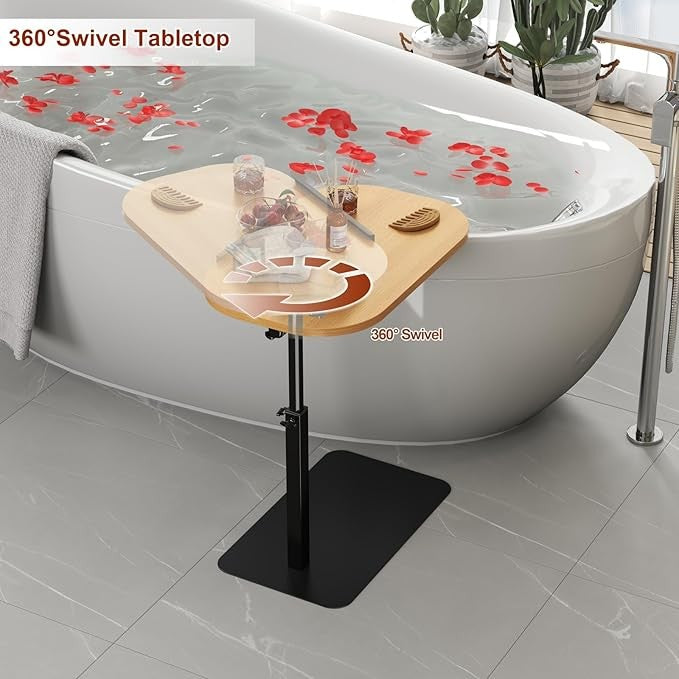 Wooden C Shaped Laptop Side Table Adjustable Height 360 Swivel Sofa Bed