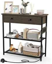 Slim Console Table with Charging Station, 2 Drawers, Storage Shelves 81cm