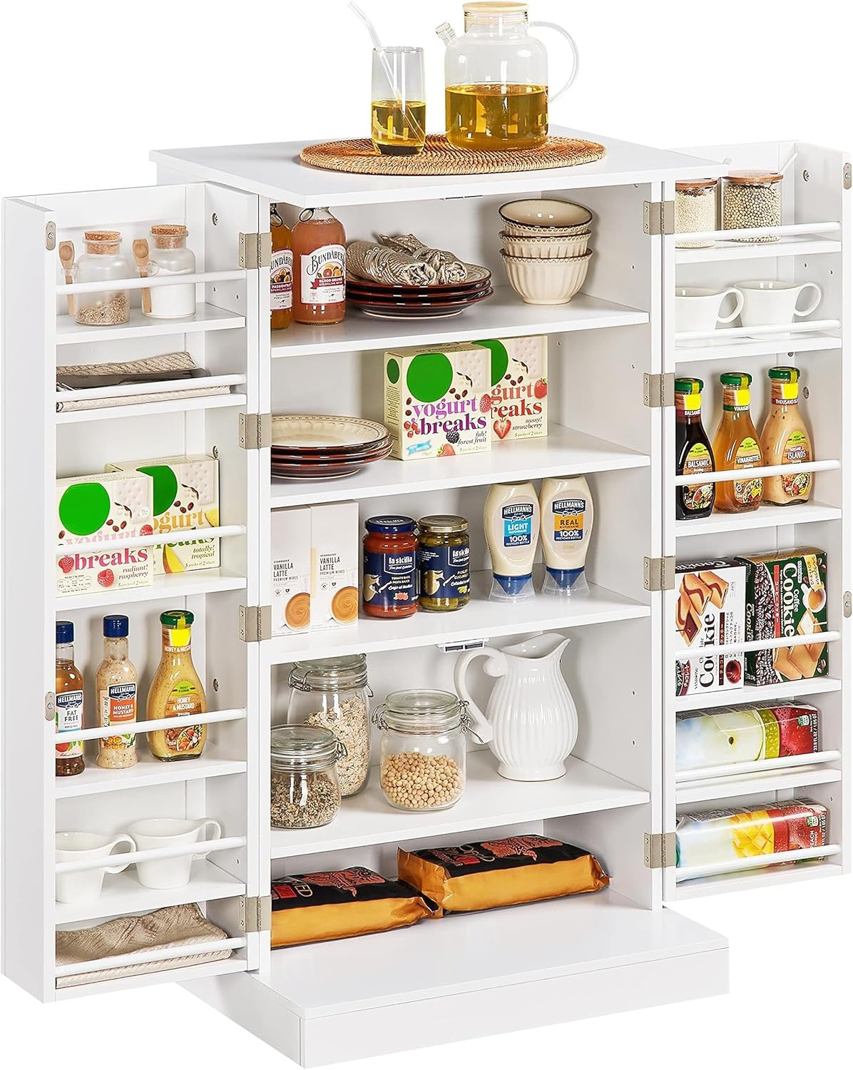 White Kitchen Cupboard 6 Shelf Freestanding Wooden Pantry Storage Unit