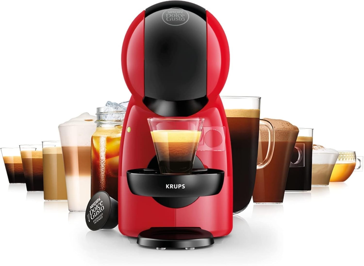 Compact Coffee Pod Machine 15 Bar Pressure | Hot & Cold Drinks Maker | Red Black