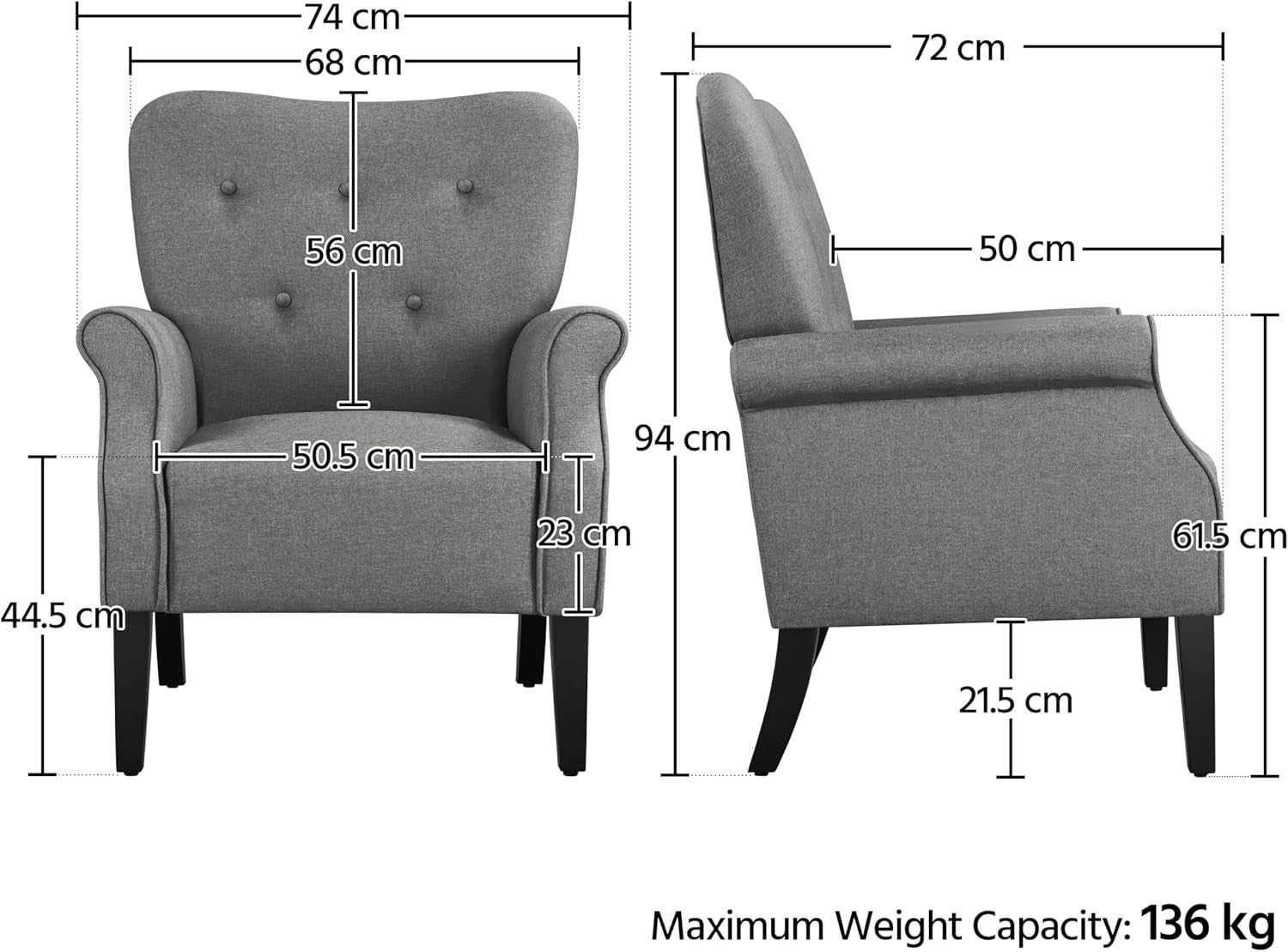 Dark Grey Modern Tub Chair Accent Armchair Padded High Back Living Room