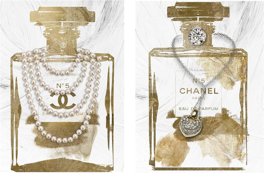 Gold Perfume Bottle Canvas Wall Art 12x16 Glam Bedroom Decor
