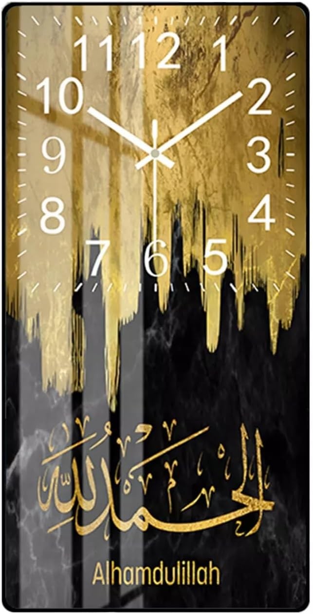 Modern Islamic Calligraphy Wall Clock Acrylic Art 50cm Luxury Gold Black Decor