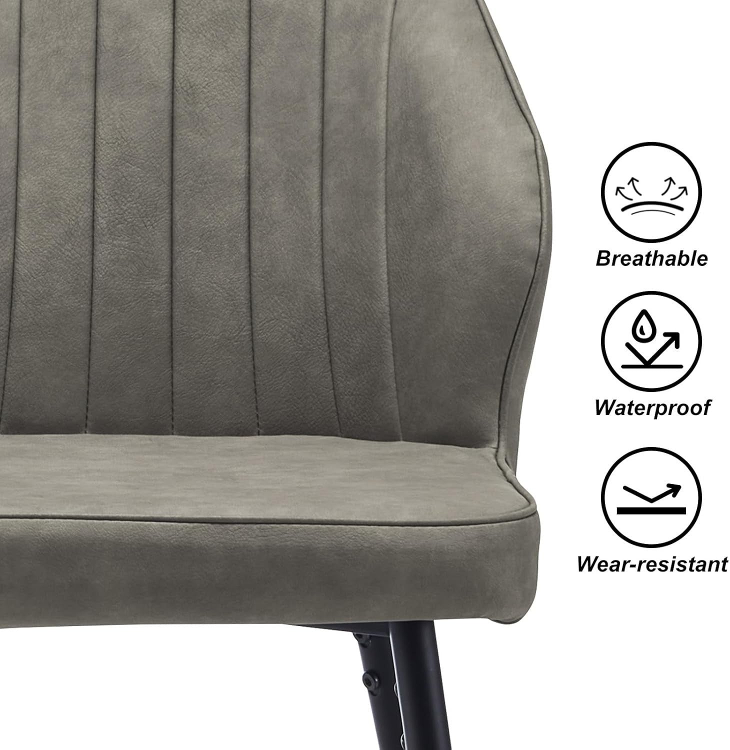 Light Grey Faux Leather Bar Stool with Back, Arms & Footrest | Modern Kitchen
