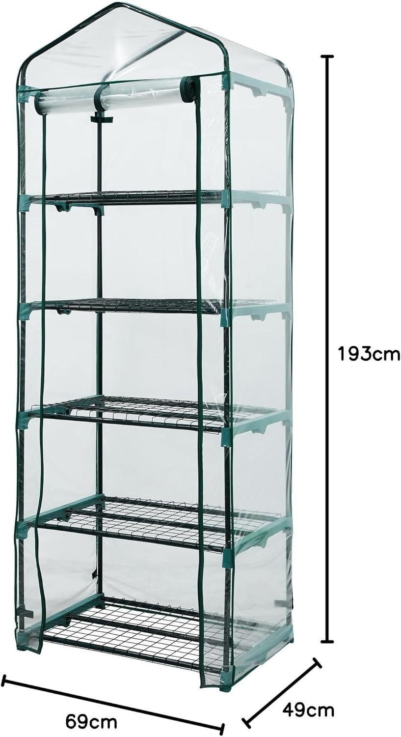 5 Tier Mini Greenhouse with Clear PVC Cover Roll-Up Door for Plants 69x49x193cm