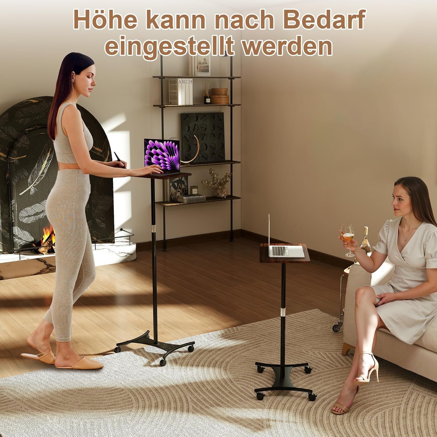 Mobile Standing Desk Height Adjustable Laptop Table with Wheels Black