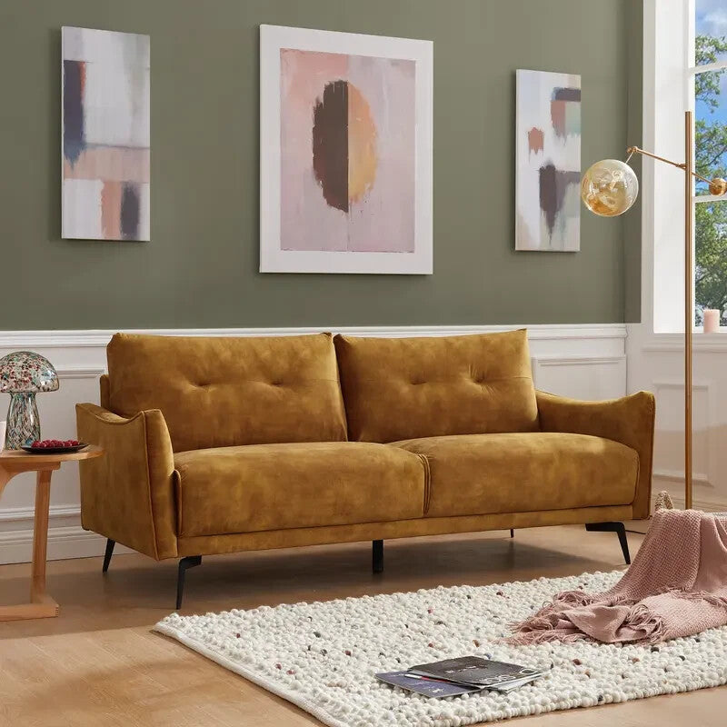 3 Seater Gold Velvet Sofa Modern Tufted Cushions Metal Legs Luxury