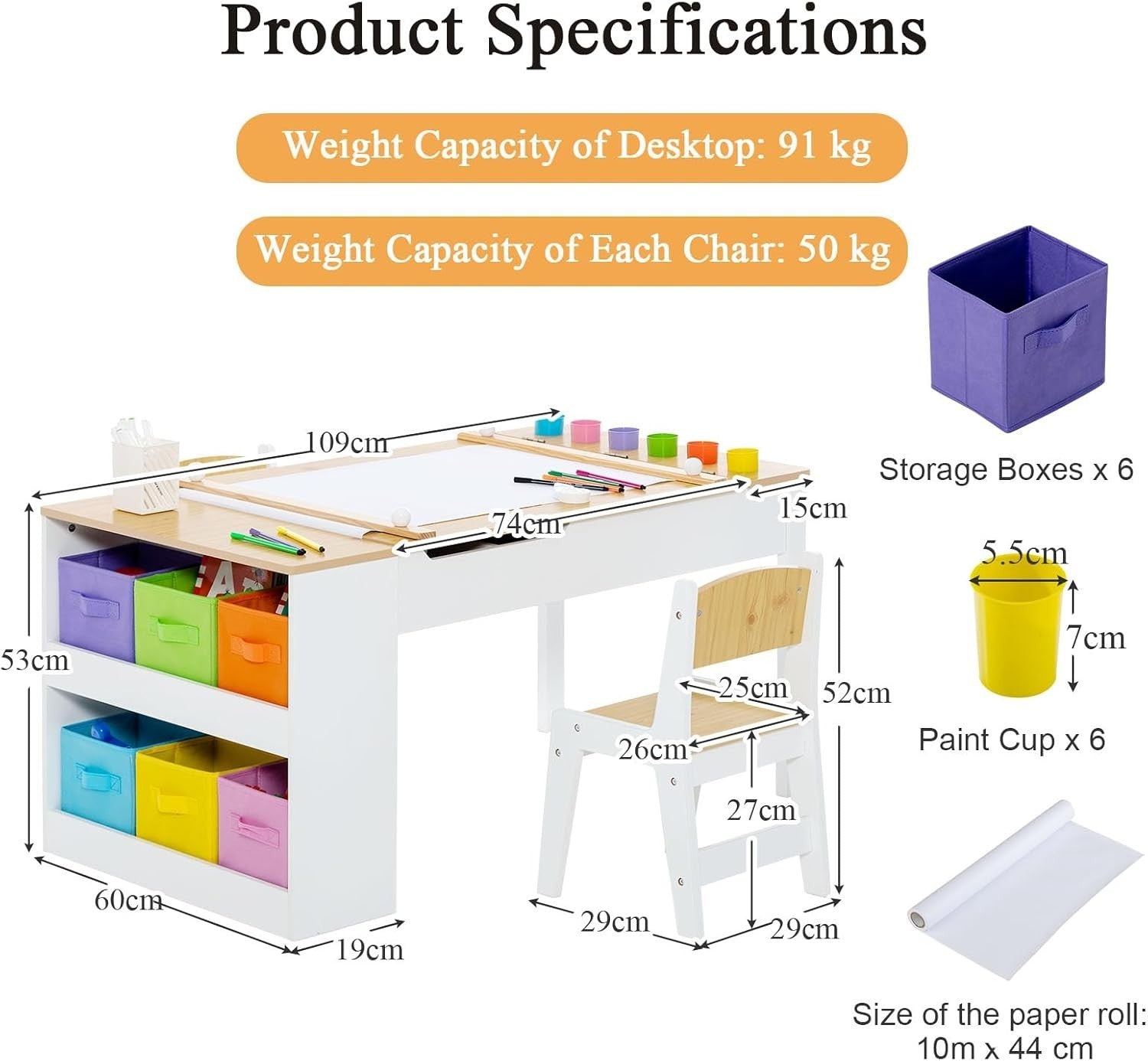 Kids 2-in-1 Art & Study Table with Lift-Top, Storage Boxes & Paper Roll