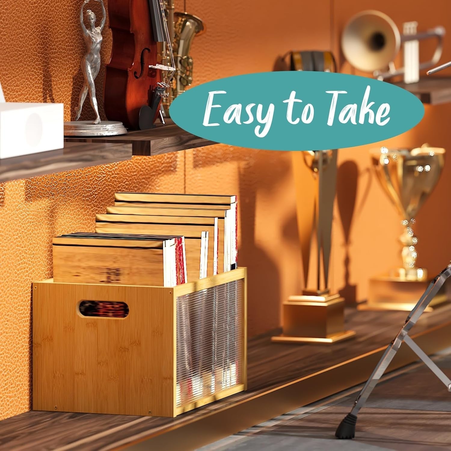 Vinyl Record Storage Holder Bamboo Magazine Book File Desk Organizer