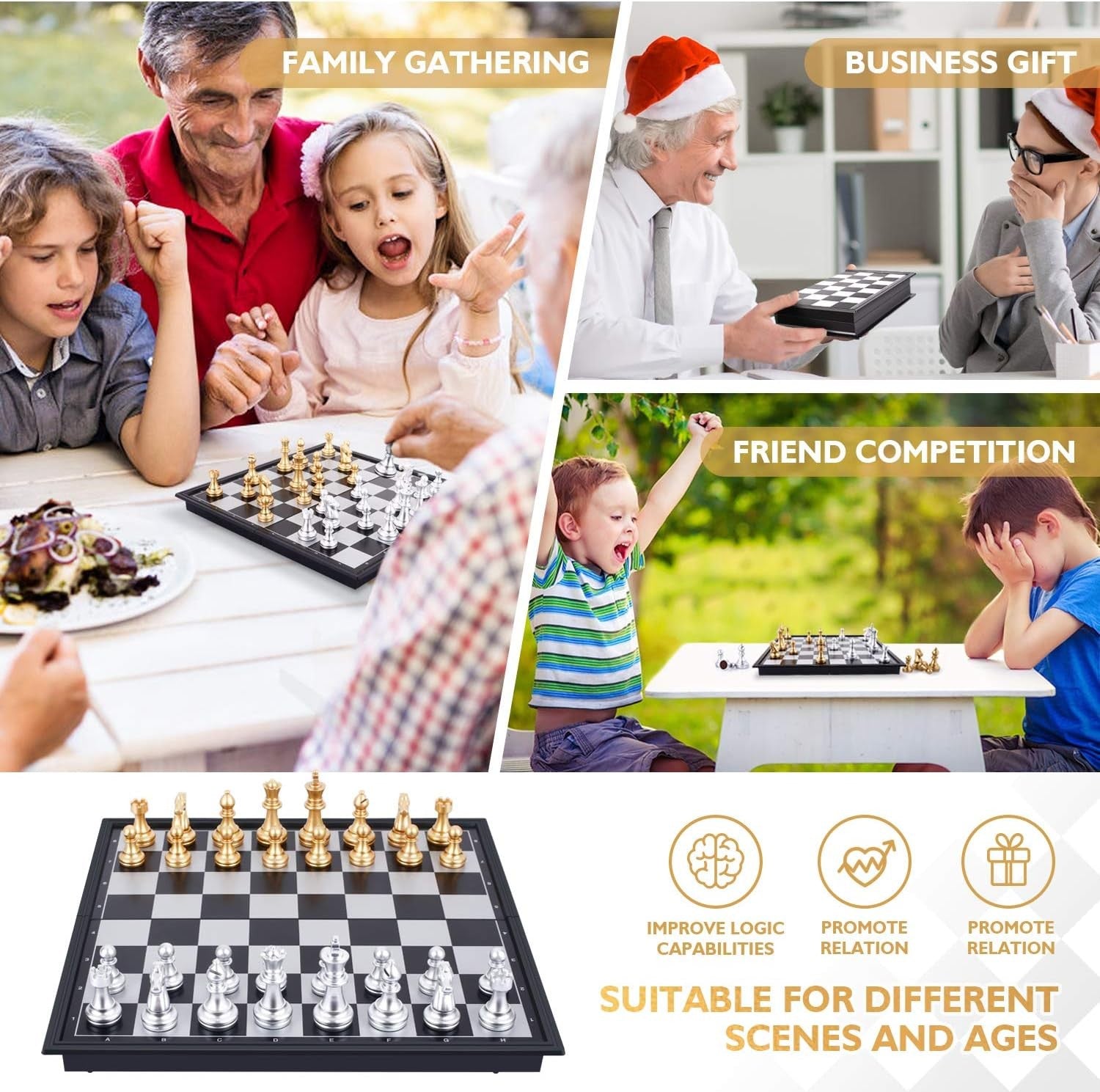 Portable Magnetic Travel Chess Set Foldable Board Gold Silver Pieces 2-Player