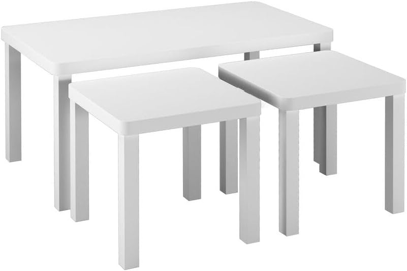 White Space Saving Nesting Coffee Table Set 3: Large Rectangular + 2 Square End