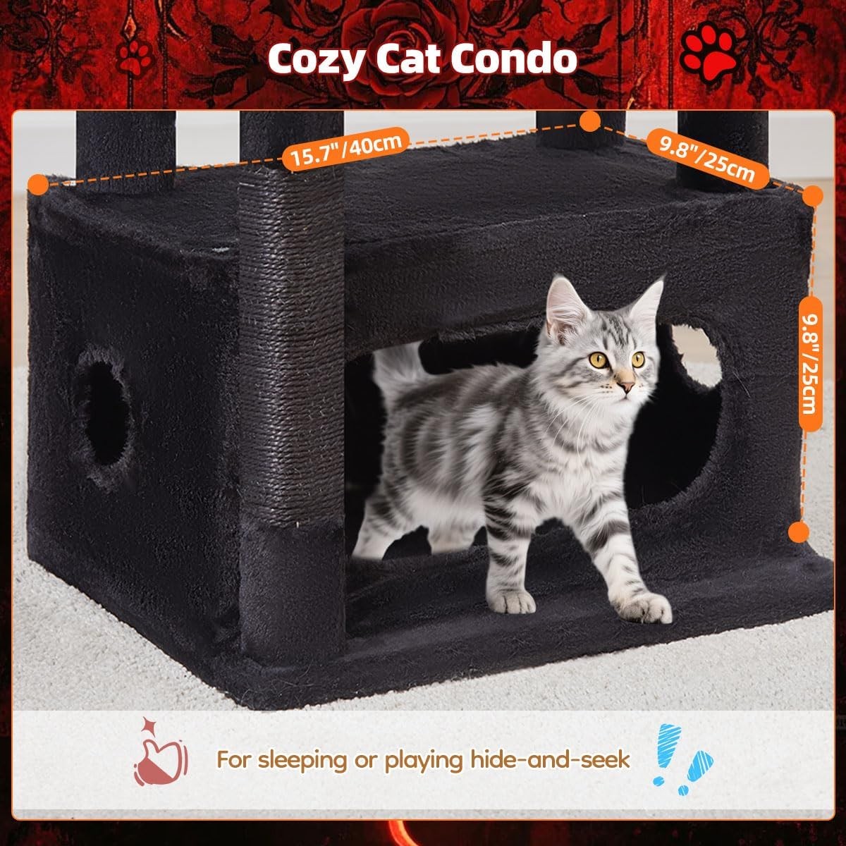 98cm Cat Tree Tower Indoor Scratching Post with Condo Hammock