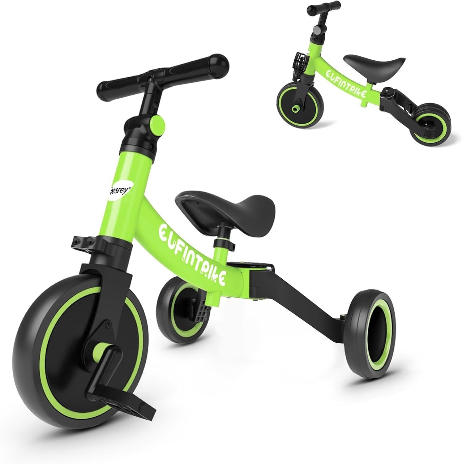 5 In 1 Toddler Tricycle Balance Bike Kids Ride On Removable Pedals Green