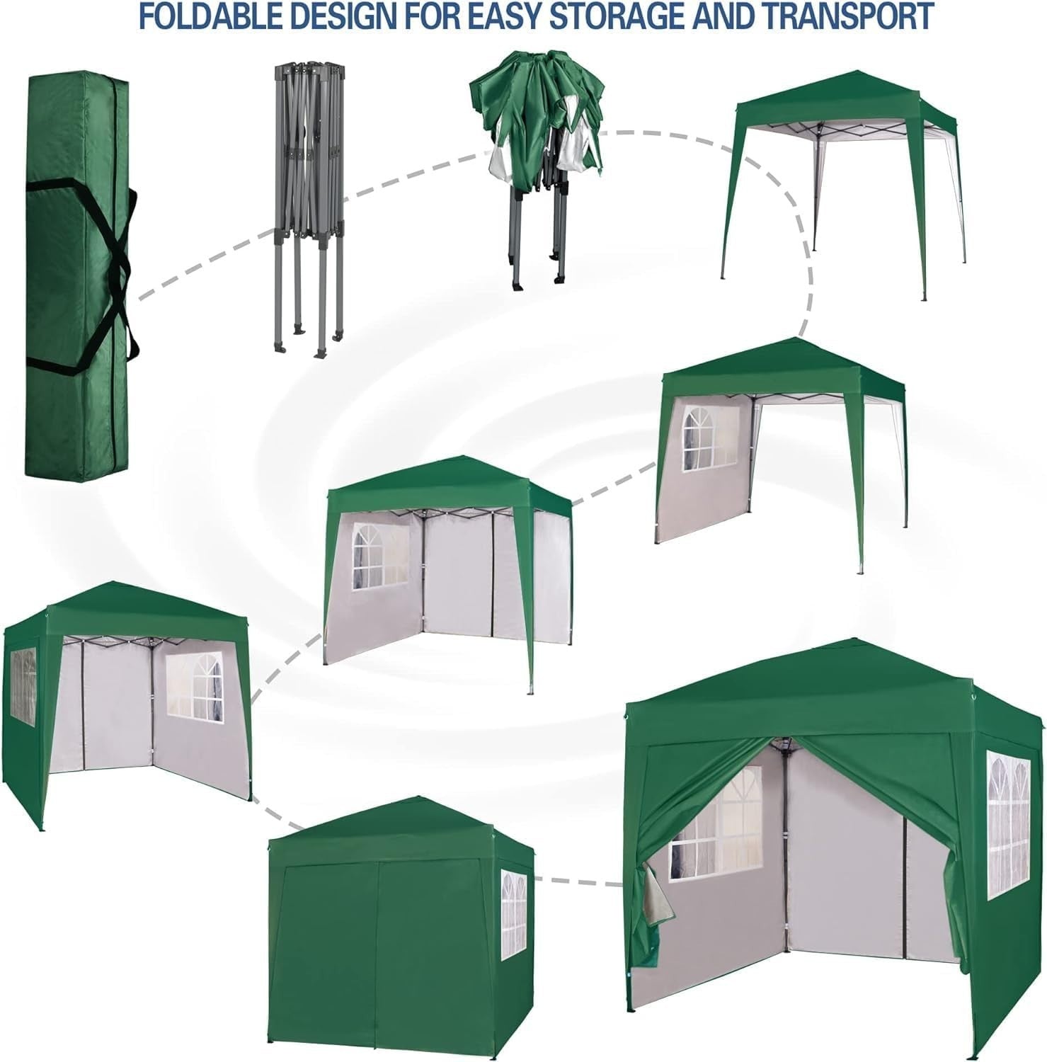 2x2m Pop Up Gazebo Waterproof w/ Sides Green Silver Protective Canopy