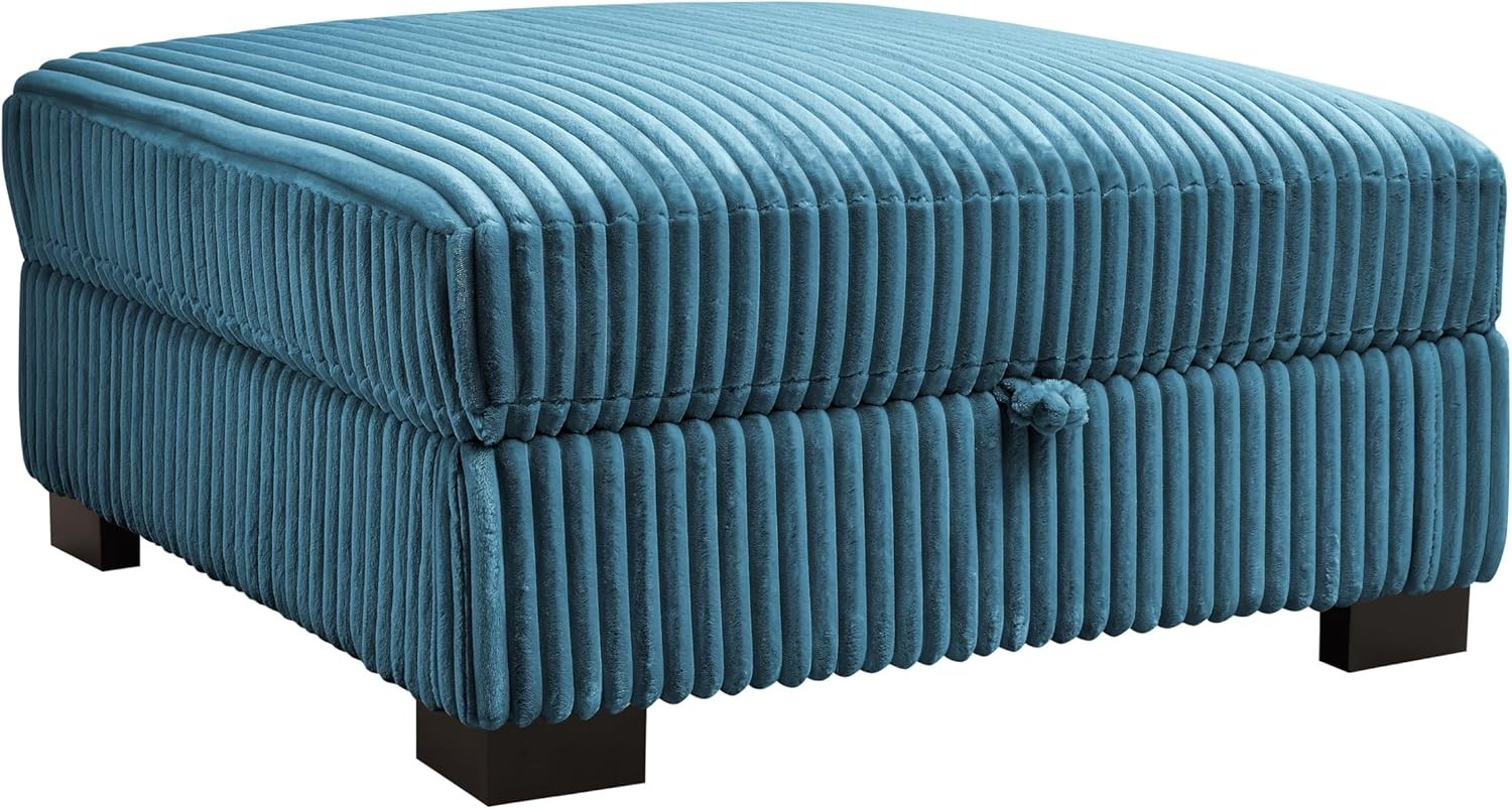 Blue Jumbo Cord Storage Footstool – Matching Pouffe for L Shape Sofas